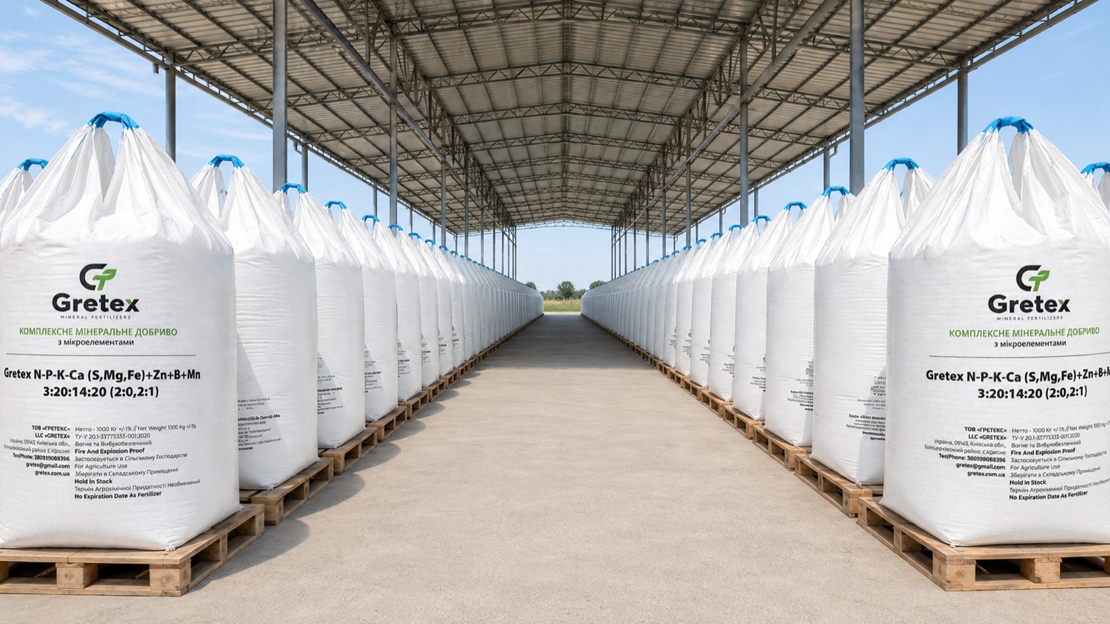 Ряди біг-бегів GRETEX на складі готової продукції